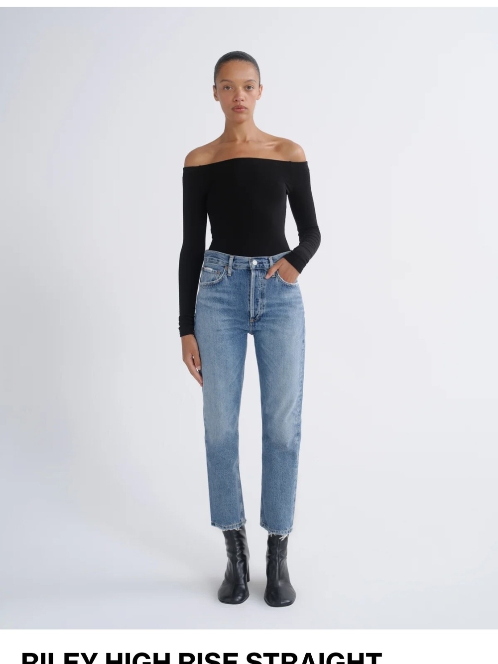 Agolde Riley Cropped High-Rise Straight Jeans in Light Blue Denim
